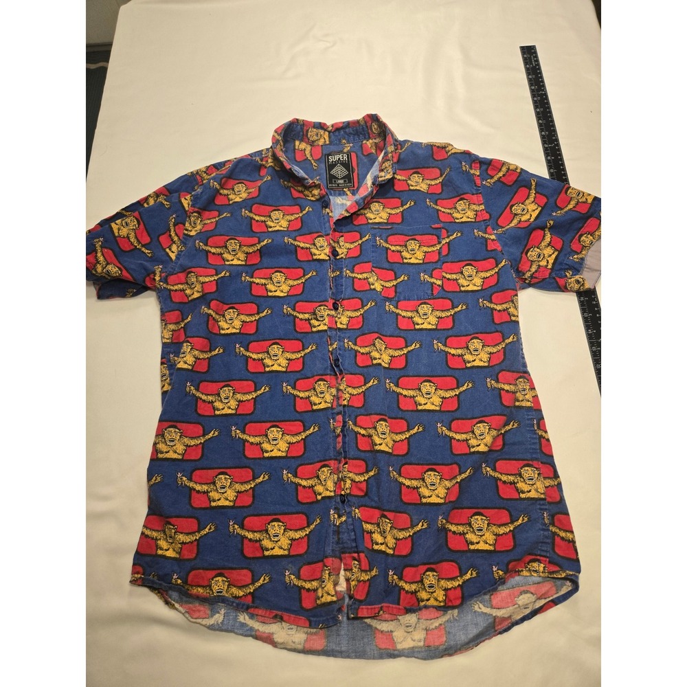 Super Massive Button Down Shirt Mens Large Blue King Kong Graphic Print